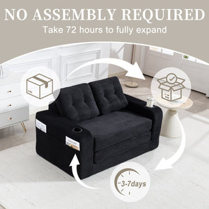 English Elm Convertible Floor Sofa Bed with Memory Foam and Ribbed Corduroy for Small Spaces Black W395P438026