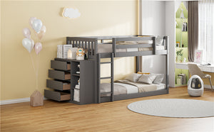 English Elm Twin Over Bunk Bed with Four Storage Drawers Open Shelving Kids Bedroom Gray LT000167AAE-1
