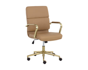 Sunpan Kleo Modern Office Chair with Gold Stainless Steel Frame and Luxurious Faux Leather for Comfort Tan