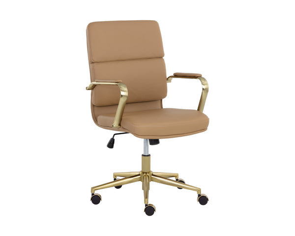 Sunpan Kleo Modern Office Chair with Gold Stainless Steel Frame and Luxurious Faux Leather for Comfort Tan