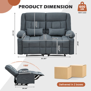 English Elm Recliner Oversized Manual Loveseat with Cup Holders and Side Pocket, Ergonomic 150° Recline, 600lb Capacity Blue W1521S00075