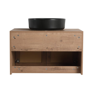 English Elm 30" Modern Wall-Mounted Bathroom Vanity With Black Ceramic Sink, Soft-Close Doors, Oak Finish W999S00398