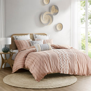 INK+IVY Imani Global Inspired Cotton Printed Duvet Cover Set with Chenille II12-1096 Blush