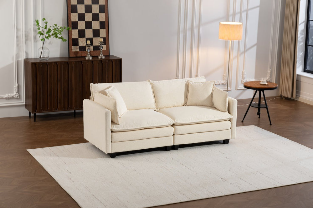 English Elm Modern Chenille Sectional Sofa with Chaise Lounge Solid Wood Frame Living Room Seating Antique White W2530P463105