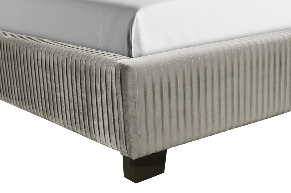 English Elm King Upholstered Bed with Pleated Headboard and Sturdy Frame, Luxurious Comfort and Easy Assembly Light Gray 85.5 L x 53.75 W x 9.5 H B2699P208287