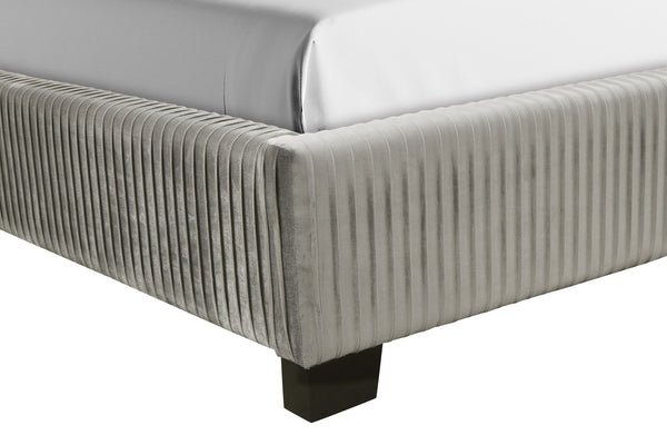 English Elm Queen Upholstered Bed with Pleated Headboard and Sturdy Rails, Easy-Clean Polyester Fabric Design Light Gray 79.75 L x 53.75 W x 9.5 H B2699P208286