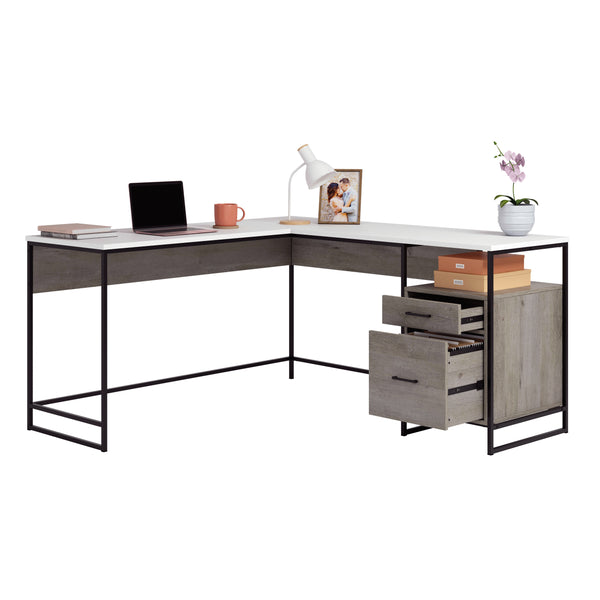 English Elm L-Shaped Modern Desk With Oak And White Finish - Space-Saving Design For Home Office And Study B356P367762