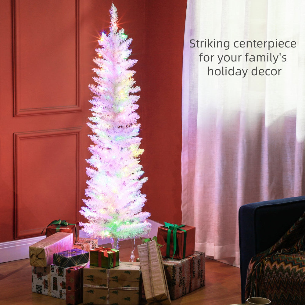 English Elm Homcom 5Ft Pencil Prelit Artificial Christmas Tree With 150 Colorful Leds – Perfect For Small Spaces! W2225P249677