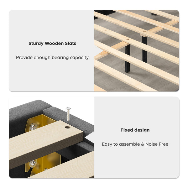 English Elm Queen Linen Storage Bed Frame with Quiet Rubberwood Headboard, No Box Spring, Easy Assembly Carbon Gray W2896P208861