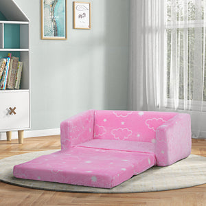 English Elm Qaba Glow-in-the-Dark 2-in-1 Kids Sofa Chair — Convertible Fold-Out Toddler Couch, Washable Cover Pink W2225P229324