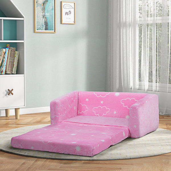 English Elm Qaba Glow-in-the-Dark 2-in-1 Kids Sofa Chair — Convertible Fold-Out Toddler Couch, Washable Cover Pink W2225P229324