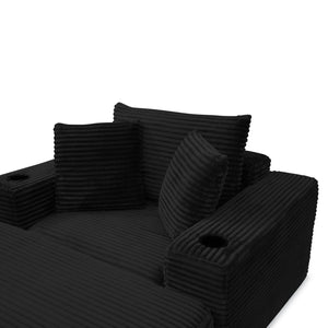 English Elm 52.4'' Boneless Foam Chaise Lounge Convertible Corduroy Sofa Bed for Living Room Black W1117P410664