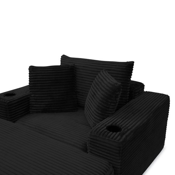 English Elm 52.4'' Boneless Foam Chaise Lounge Convertible Corduroy Sofa Bed for Living Room Black W1117P410664