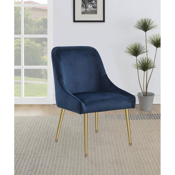 English Elm Set Of 2 Luxurious Velvet Upholstered Side Chairs In Blue With Brass Legs For Modern Living Spaces B016P369790-GIGA
