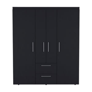 English Elm Bariloche Wardrobe Organizer with Dual Hanging Sections, Central Shelves and Dual Drawers for Home Storage Black 71 L x 24 W x 5 H B070S00256