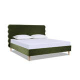 English Elm Stockholm Modern Wavy Headboard Platform Bed, King, Olive Green Performance Velvet