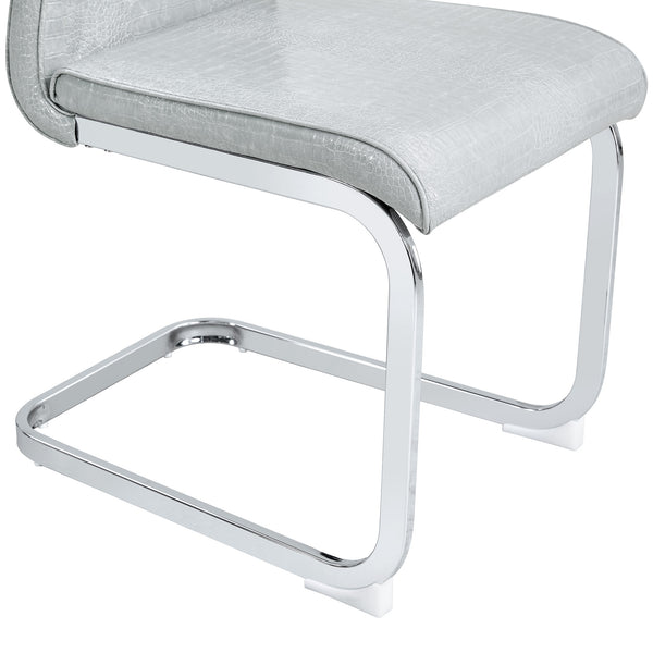 English Elm Set of 2 Glam Faux Alligator Pvc Dining Chairs with Crystal Buckle Bow Legs Gray W3875P371039