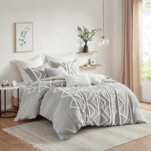 INK+IVY Hayes Global Inspired Chenille 3 Piece Cotton Duvet Cover Set II12-1164 Gray