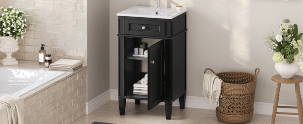 English Elm 18-inch French Style Freestanding Bathroom Vanity with Ceramic Sink Soft Close Storage Black N710P411340B