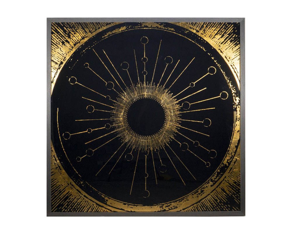 Sunpan Luminosity - Luxe Art Acrylic Wall Art With Gold Leaf Sunburst In Charcoal Frame, 48"X48" Gold Acrylic A0256