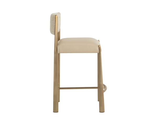 Sunpan BAYARD Counter Stool - Two-Tone Upholstery, Antique Brass Legs, Perfect for Modern Kitchens & Bars 112688