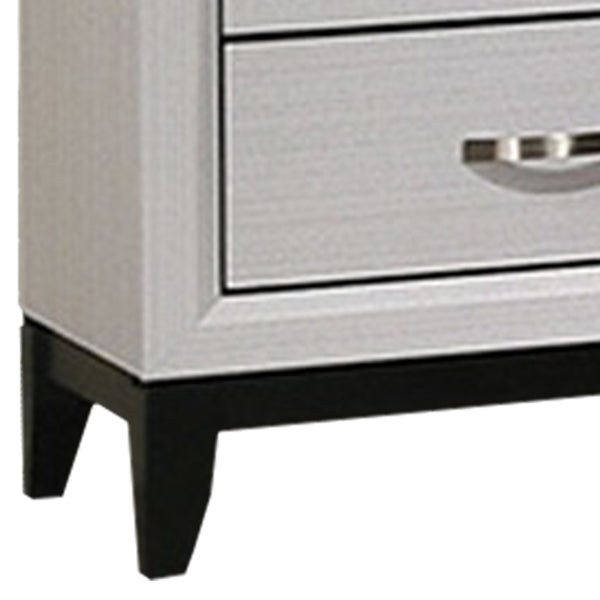 English Elm Nightstand Pearl White Lacquer with Textured Drawers and Clear Acrylic Legs Glam Bedroom B056P416907