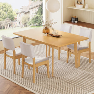 English Elm 5-piece Rectangular Rubberwood Dining Set with Linen Upholstered Chairs for Modern Kitchens Natural N752S400018N