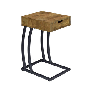 English Elm 1-drawer C-Shaped Side Table with Power Outlets and USB Ports, Antique Wood Finish, Metal Frame Accent Nutmeg Brown,Rustic B016P381108