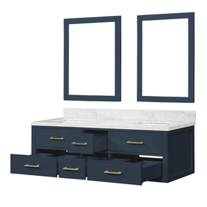 English Elm Blue Double Bath Vanity 60"W x 22"D with Carrara Marble Top, Soft-Close Drawers, Dual 28"x36" Mirrors B2731S01562