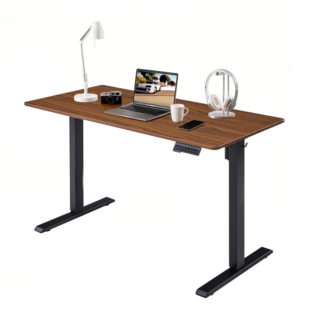 English Elm Electric Standing Desk Mahogany Steel Frame Sit Stand Home Office Workstation Dark Walnut W1769P415269