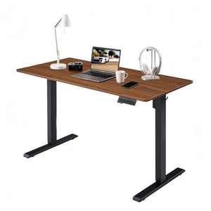 English Elm Electric Standing Desk Mahogany Steel Frame Sit Stand Home Office Workstation Dark Walnut W1769P415269