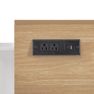 English Elm K&k Fluted Rolling Kitchen Island Faux Marble Top Power Outlet Storage Drawers White N707P353934W