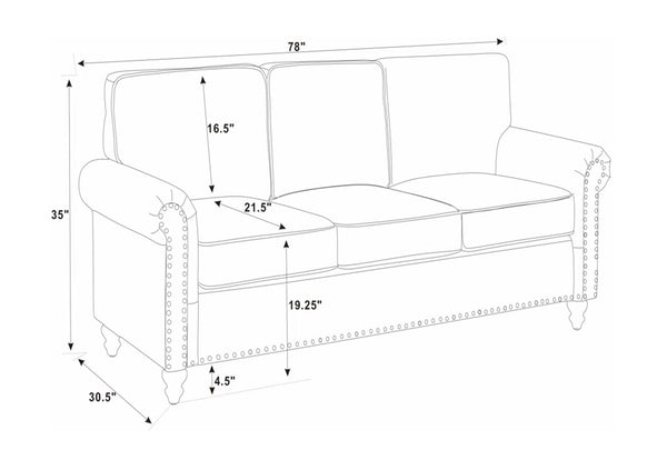 English Elm Faux Leather Sofa with Nailhead Trim Rolled Arms for Traditional Living Rooms B2748S00186