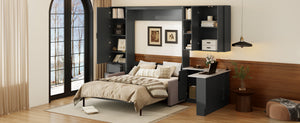 English Elm Queen Murphy Wall Bed Hydraulic Lift Velvet Sofa Built-in Shelves Led Studio Unit Dark Gray LP000392AAE
