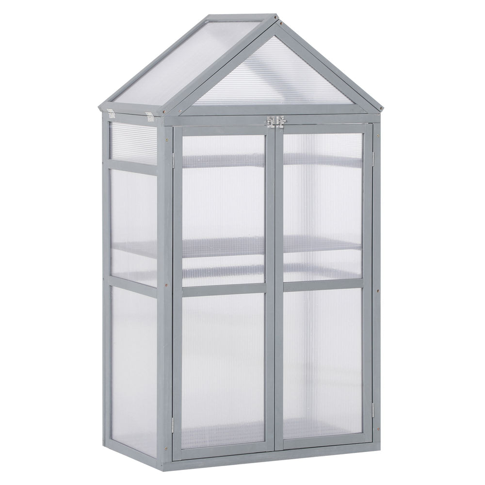 English Elm Garden Solid Wood Cold Frame Greenhouse with Polycarbonate Panels and Three Tiered Shelves T3971P389246