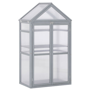 English Elm Garden Solid Wood Cold Frame Greenhouse with Polycarbonate Panels and Three Tiered Shelves T3971P389246