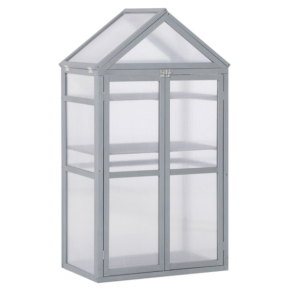 English Elm Garden Solid Wood Cold Frame Greenhouse with Polycarbonate Panels and Three Tiered Shelves T3971P389246
