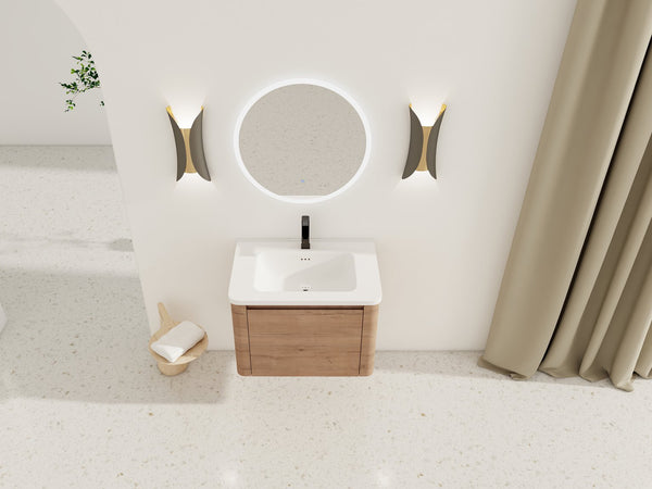 English Elm 28'' Wall-Mounted Bathroom Vanity with Ceramic Sink, Soft-Close Door, Plywood Durability & Space-Saving Design Imitative Oak W999P317929