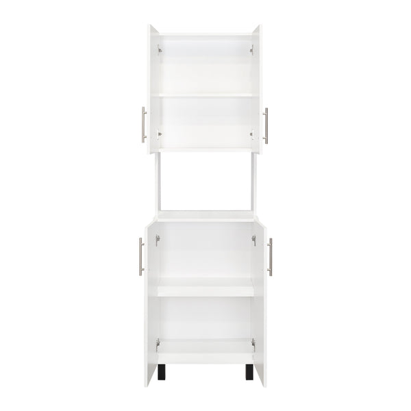 English Elm Linden 76.8" Tall White Kitchen Pantry Cabinet with Hutch, 5 Shelves, Microwave Space, Slim Design B070P264145