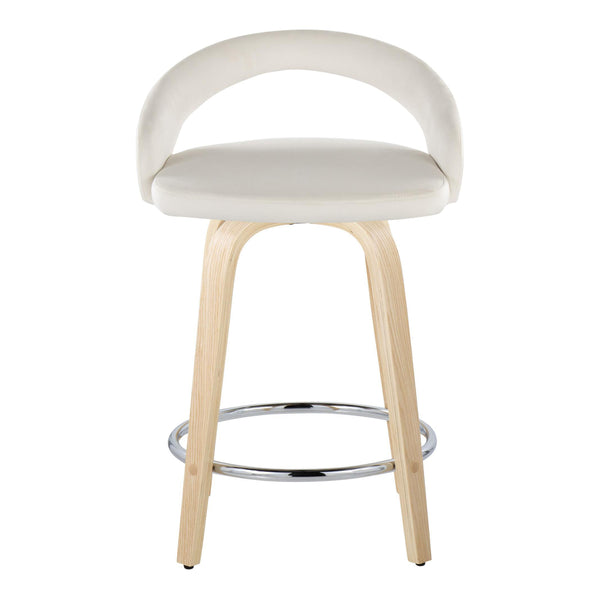 English Elm Fixed-height Swivel Counterstools with Velvet Seats Bent Wood Legs and Chrome Footrest B202S01764