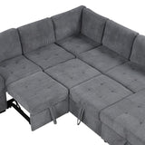 English Elm 107.5" U-Shaped Sofa Sectional Sofa Pull-Out Sofa Bed With A Storage Chaise Lounge, Charging Devices For Living Room, Gray