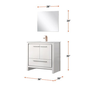 English Elm White Bath Vanity Set With Cultured Marble Top, Rose Gold Faucet & 28” Mirror For Elegant Spaces B2731S02082-GIGA