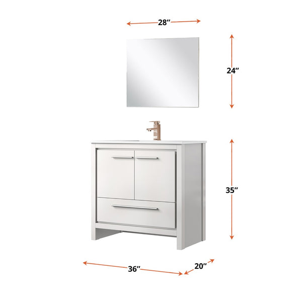 English Elm White Bath Vanity Set With Cultured Marble Top, Rose Gold Faucet & 28” Mirror For Elegant Spaces B2731S02082-GIGA