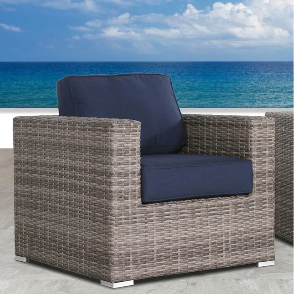 English Elm wicker Club Chair GREY - All-Weather HDPE Wicker on Aluminum Frame, Plush UV-Resistant Cushions, No Assembly (34"L) B120P233817