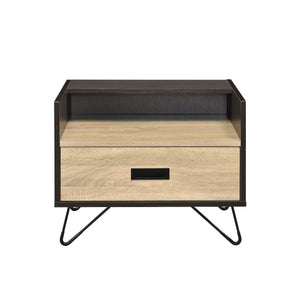 English Elm Oak Modern Oak and Black Nightstand with Drawer, Open Shelf & Metal Legs, Smooth Glide Storage B062P181411