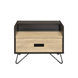 English Elm Oak and Black Nightstand With 1 Drawer