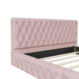 English Elm Queen Size Upholstered Bed With Tufted Headboard, Modern Velvet Platform Bed , No Box Spring Required, Pink