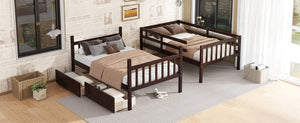 English Elm Twin Over Rubberwood Bunk Bed Convertible with Storage Drawers and Safety Rails W504S00298