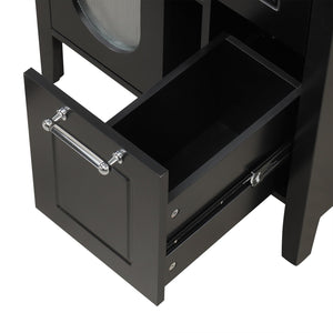English Elm 24" Modern Bathroom Vanity with Ceramic Sink, Solid Wood & MDF Cabinet, Two Drawers, Shelf Black N725P245273B