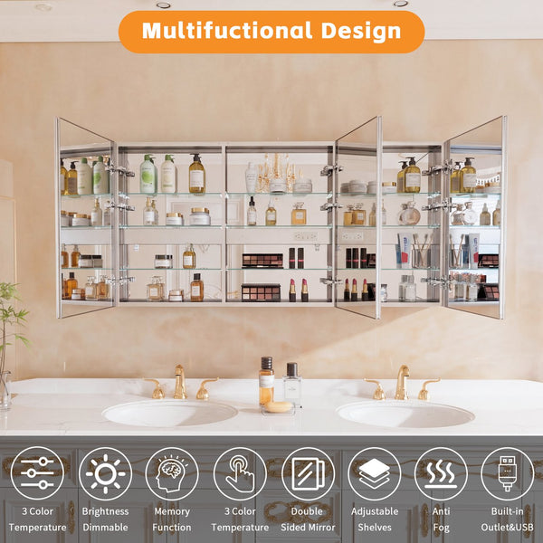 English Elm Lighted Aluminum Medicine Cabinet Smart Mirror with Anti-fog Led and Built-in Usb Outlet W5609P461365
